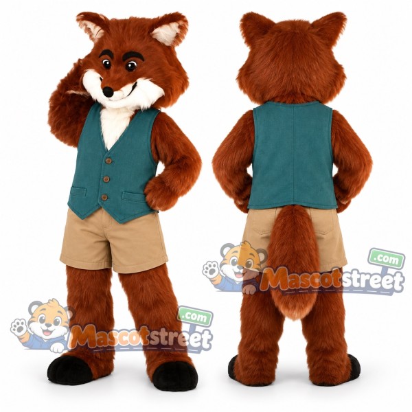 Orange Fox Mascot Costume with Teal Vest