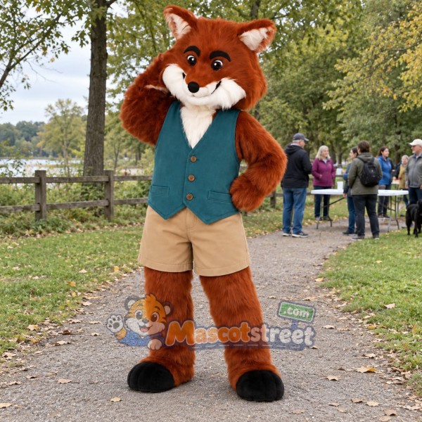 Orange Fox Mascot Costume with Teal Vest