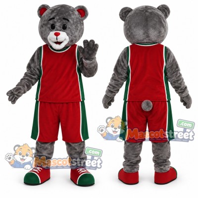 Gray Bear Mascot Costume with Red Sports Uniform Gray Bear Mascot Costume with Red Sports Uniform