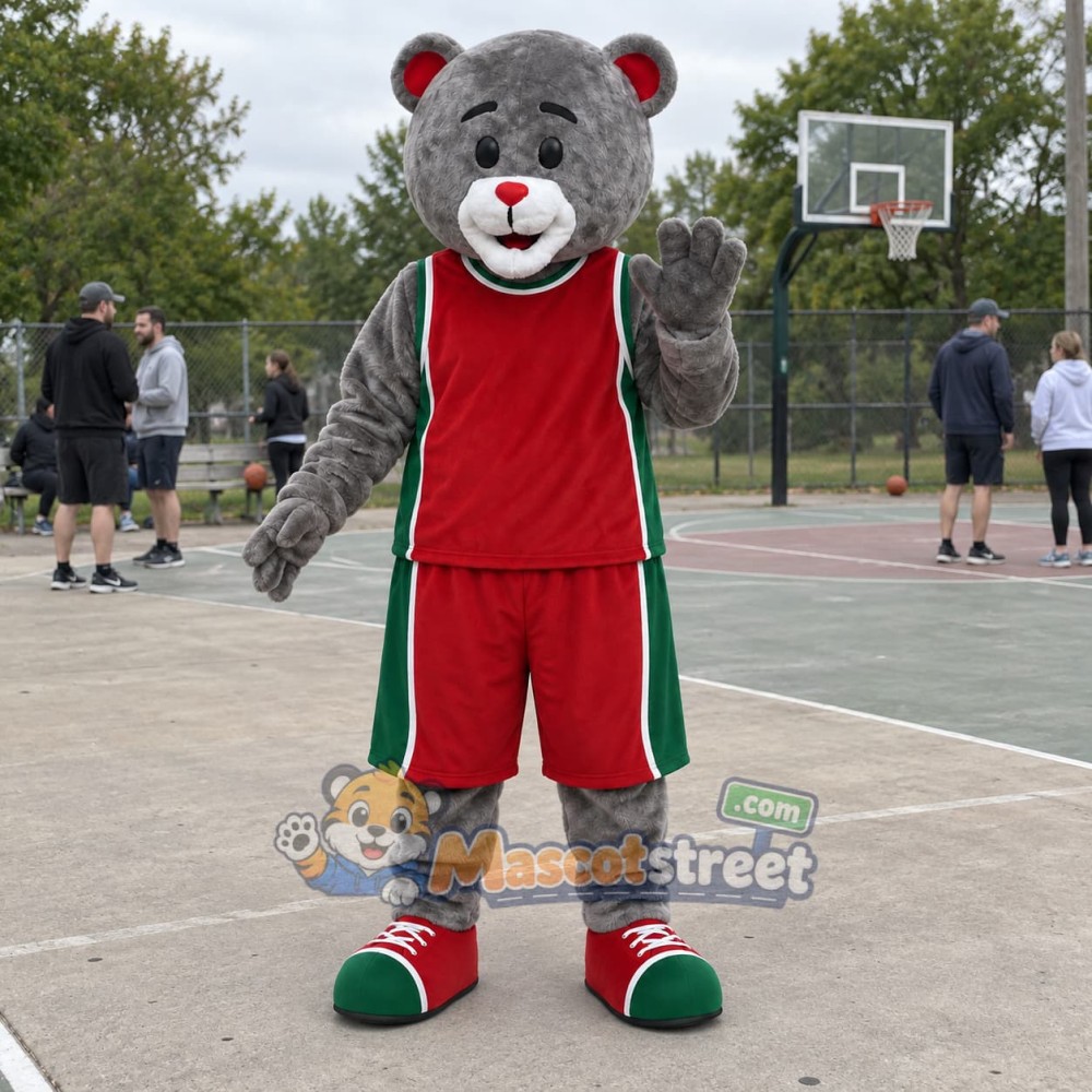 Gray Bear Mascot Costume with Red Sports Uniform Gray Bear Mascot Costume with Red Sports Uniform