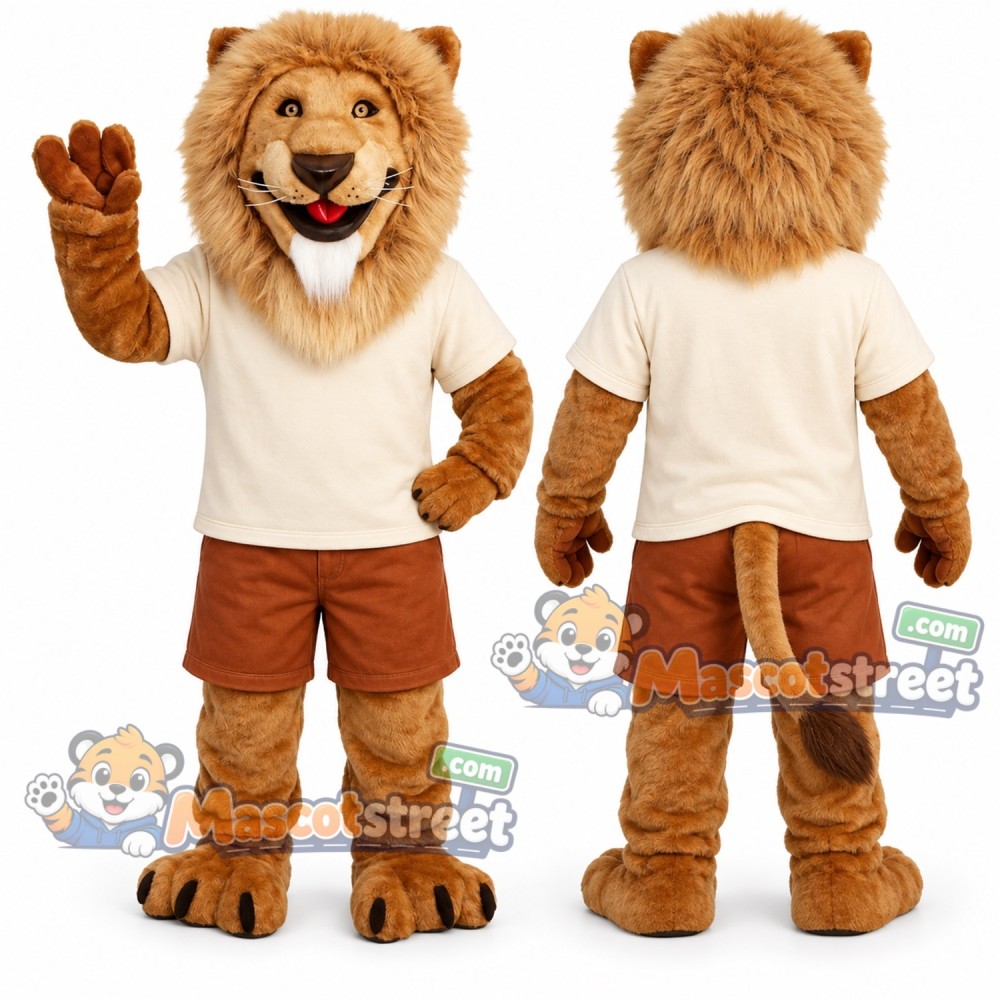 Golden Lion Mascot Costume with Cream Shirt