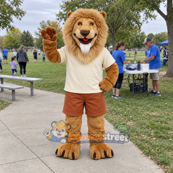 Golden Lion Mascot Costume with Cream Shirt