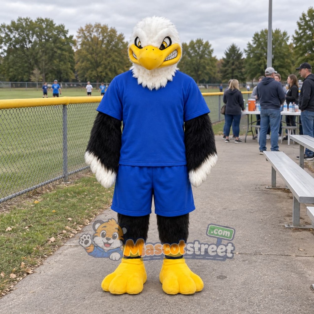 Bald Eagle Mascot Costume with Blue Shirt Bald Eagle Mascot Costume with Blue Shirt