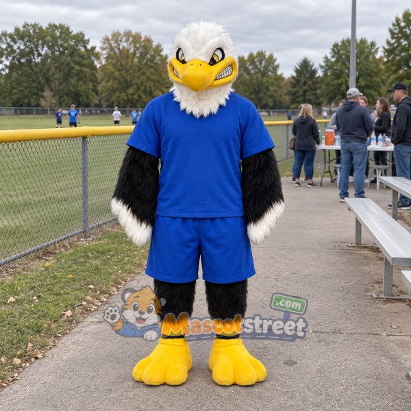 Bald Eagle Mascot Costume with Blue Shirt