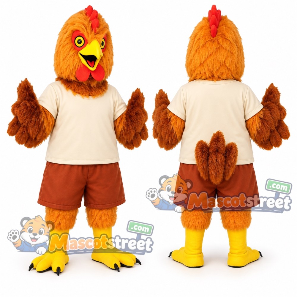 Orange Hen Mascot Costume with Cream Shirt