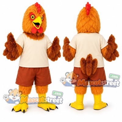 Orange Hen Mascot Costume with Cream Shirt