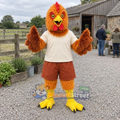 Orange Hen Mascot Costume with Cream Shirt