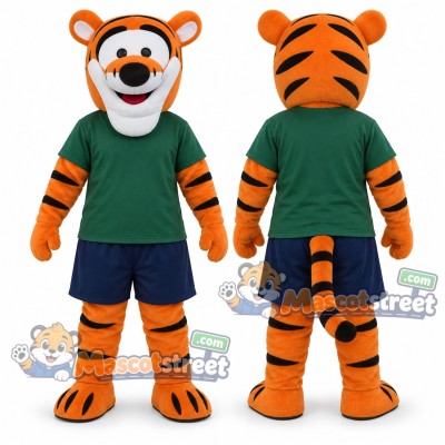 Orange Tiger Mascot Costume with Green Shirt Orange Tiger Mascot Costume with Green Shirt