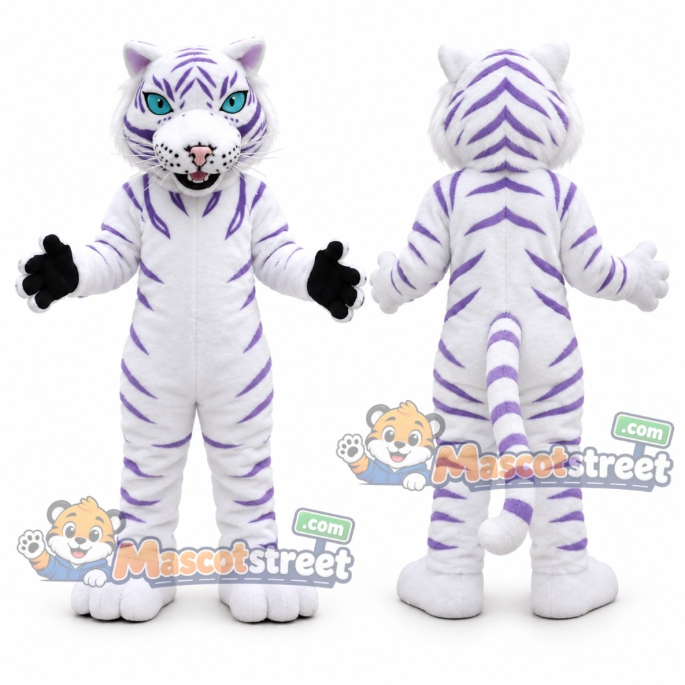 White and Purple Tiger Mascot Costume White and Purple Tiger Mascot Costume