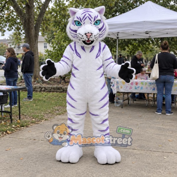 White and Purple Tiger Mascot Costume