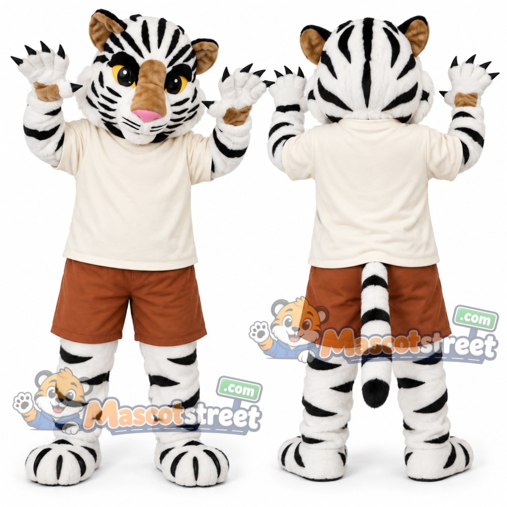White Tiger Mascot Costume with Cream Shirt White Tiger Mascot Costume with Cream Shirt