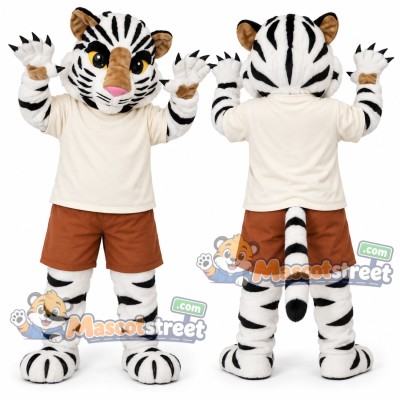 White Tiger Mascot Costume with Cream Shirt White Tiger Mascot Costume with Cream Shirt