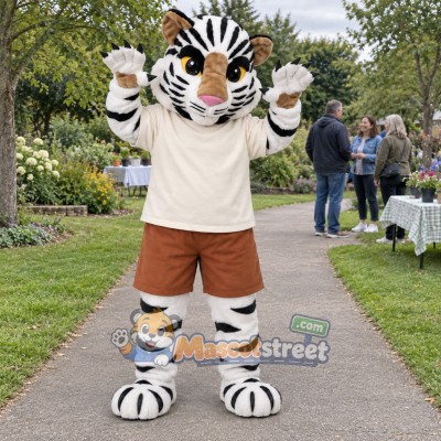 White Tiger Mascot Costume with Cream Shirt White Tiger Mascot Costume with Cream Shirt