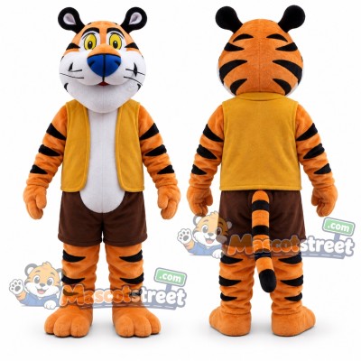 Orange Tiger Mascot Costume with Yellow Vest Orange Tiger Mascot Costume with Yellow Vest