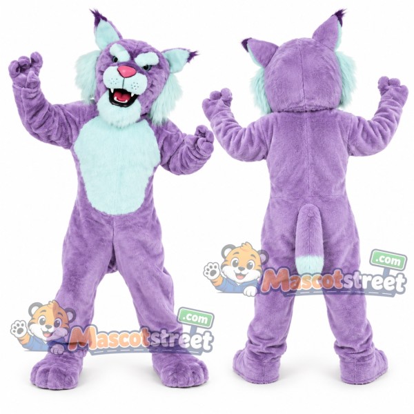 Purple Bobcat Mascot Costume