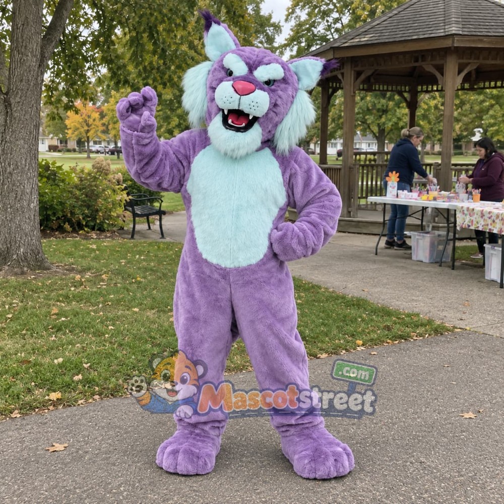 Purple Bobcat Mascot Costume Purple Bobcat Mascot Costume