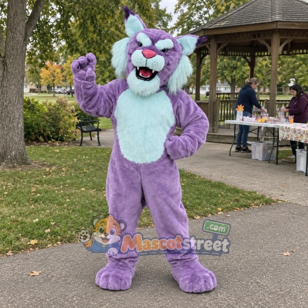 Purple Bobcat Mascot Costume