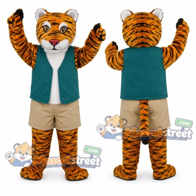 Bengal Tiger Mascot Costume with Teal Vest Bengal Tiger Mascot Costume with Teal Vest