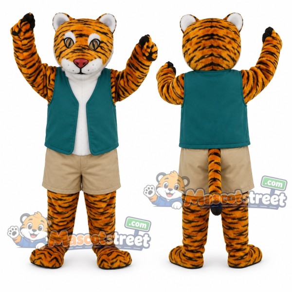 Bengal Tiger Mascot Costume with Teal Vest
