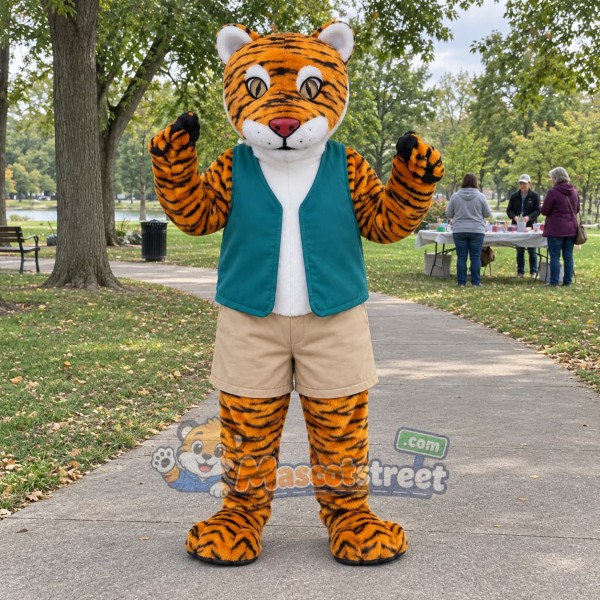 Bengal Tiger Mascot Costume with Teal Vest