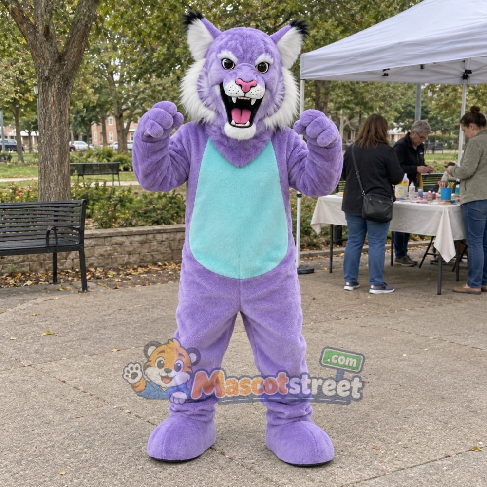 Purple Bobcat Mascot Costume Purple Bobcat Mascot Costume