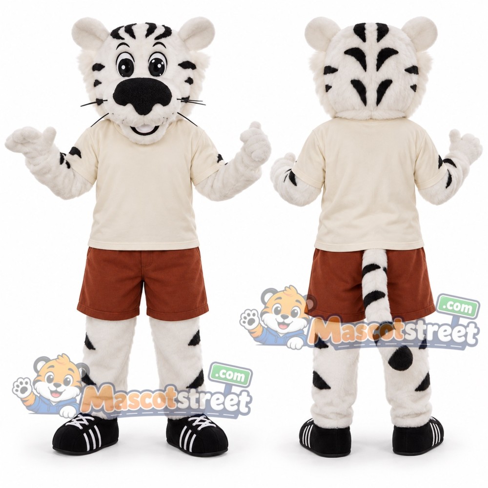 White Tiger Mascot Costume with Cream Shirt White Tiger Mascot Costume with Cream Shirt