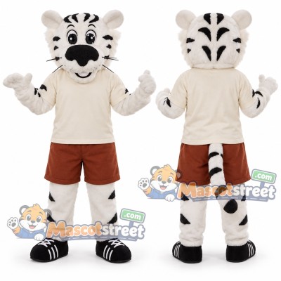 White Tiger Mascot Costume with Cream Shirt White Tiger Mascot Costume with Cream Shirt