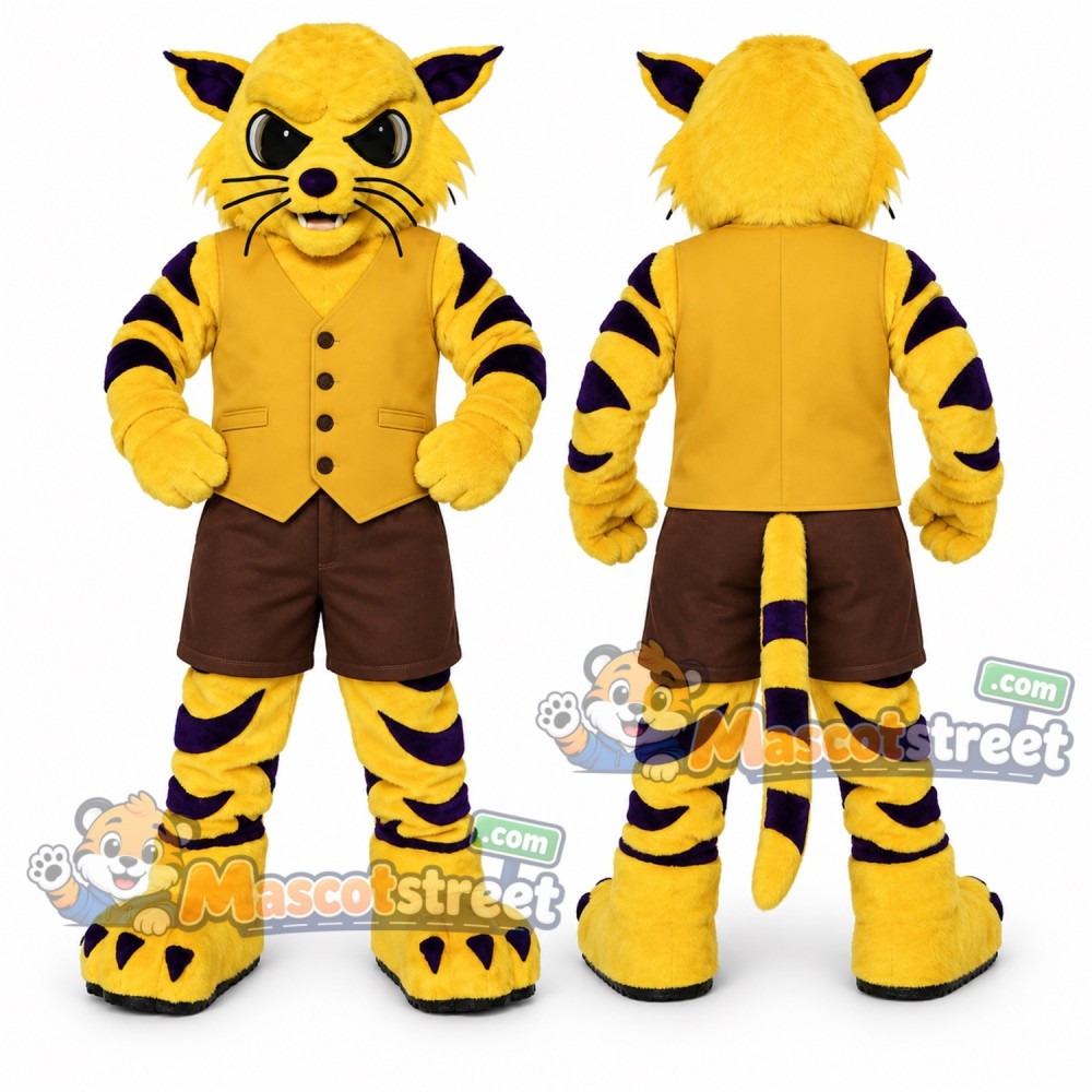 Yellow Wildcat Mascot Costume with Yellow Vest