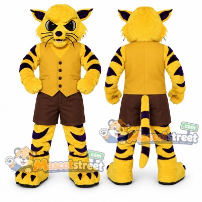 Yellow Wildcat Mascot Costume with Yellow Vest