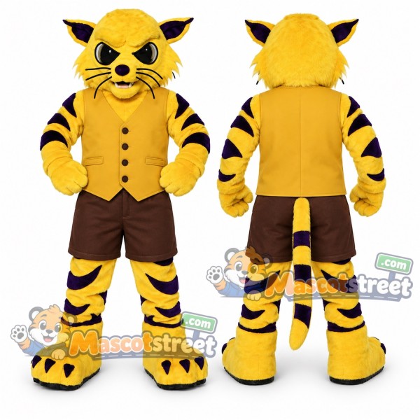 Yellow Wildcat Mascot Costume with Yellow Vest