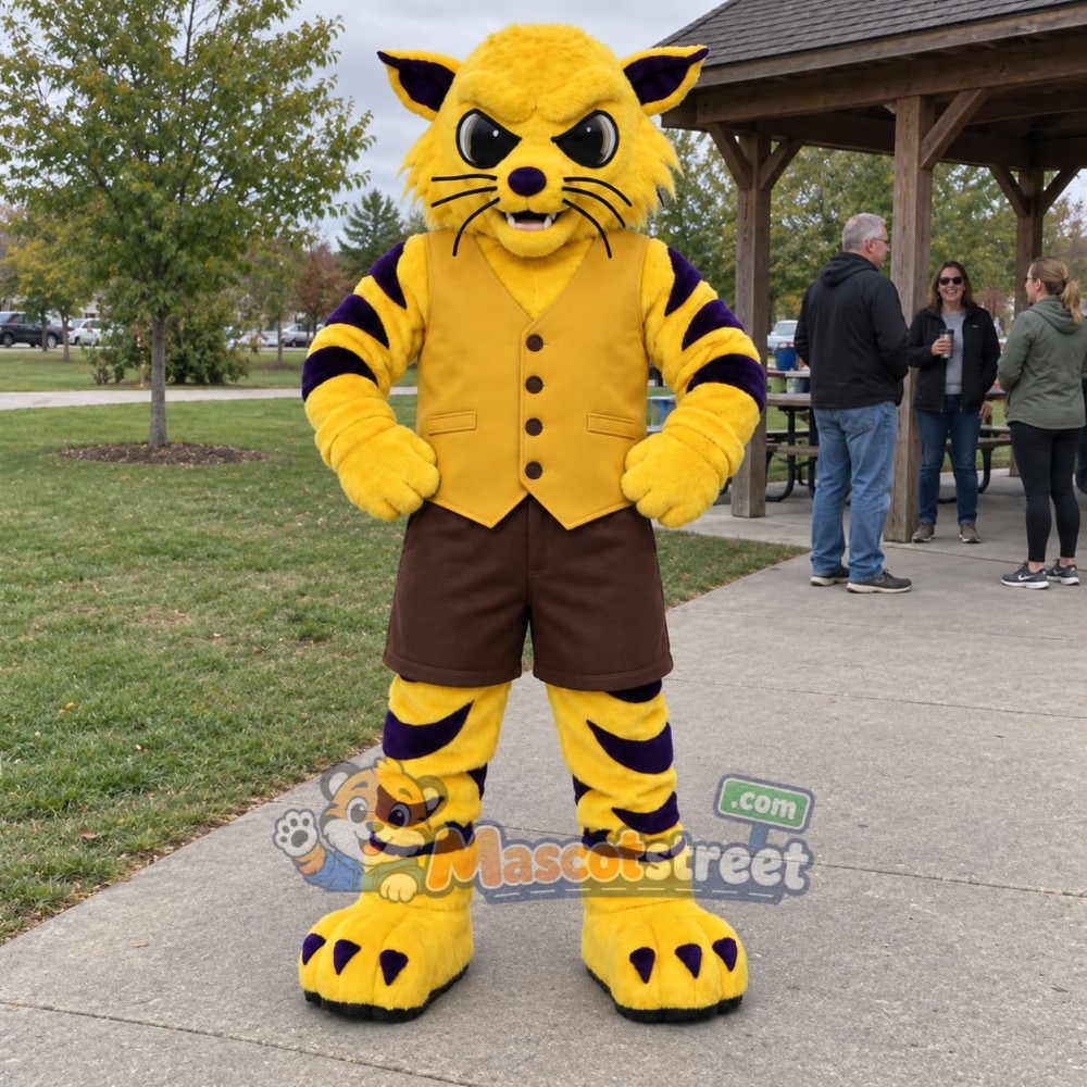 Yellow Wildcat Mascot Costume with Yellow Vest