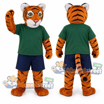 Orange Tiger Mascot Costume with Green Shirt Orange Tiger Mascot Costume with Green Shirt