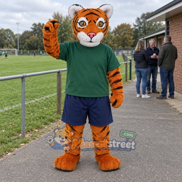 Orange Tiger Mascot Costume with Green Shirt