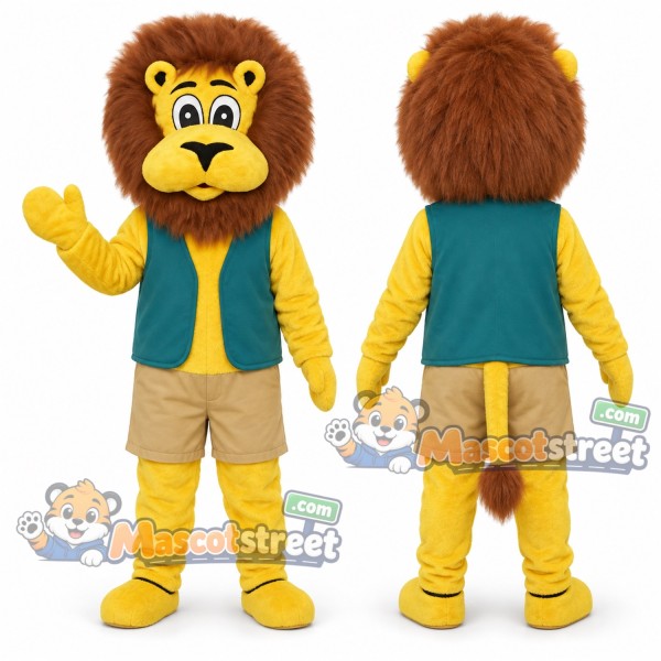 Yellow Lion Mascot Costume with Teal Vest