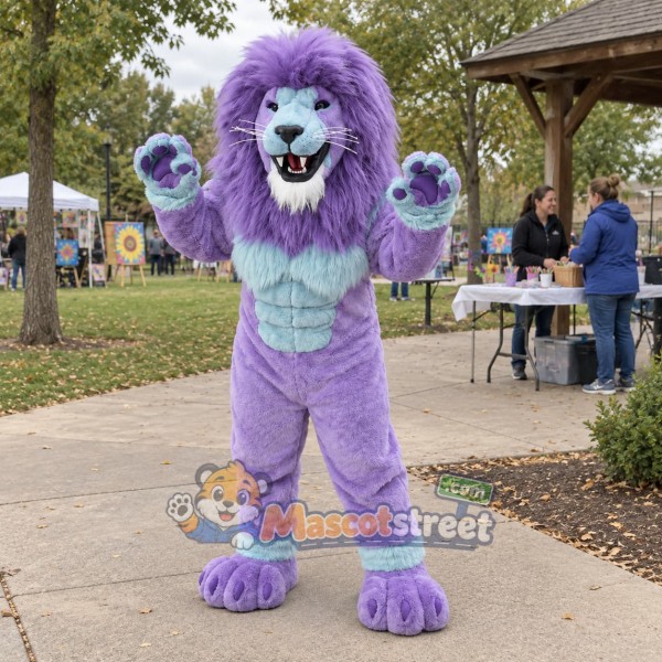 Purple Lion Mascot Costume