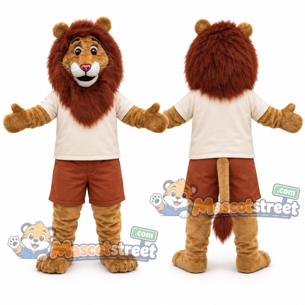 Brown Lion Mascot Costume with Cream Shirt Brown Lion Mascot Costume with Cream Shirt