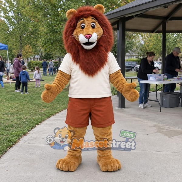 Brown Lion Mascot Costume with Cream Shirt