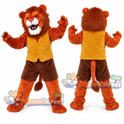 Orange Lion Mascot Costume with Yellow Vest
