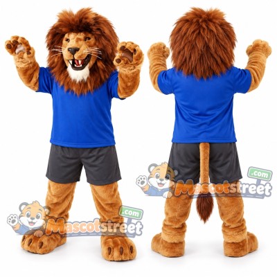 Brown Lion Mascot Costume with Blue Shirt Brown Lion Mascot Costume with Blue Shirt