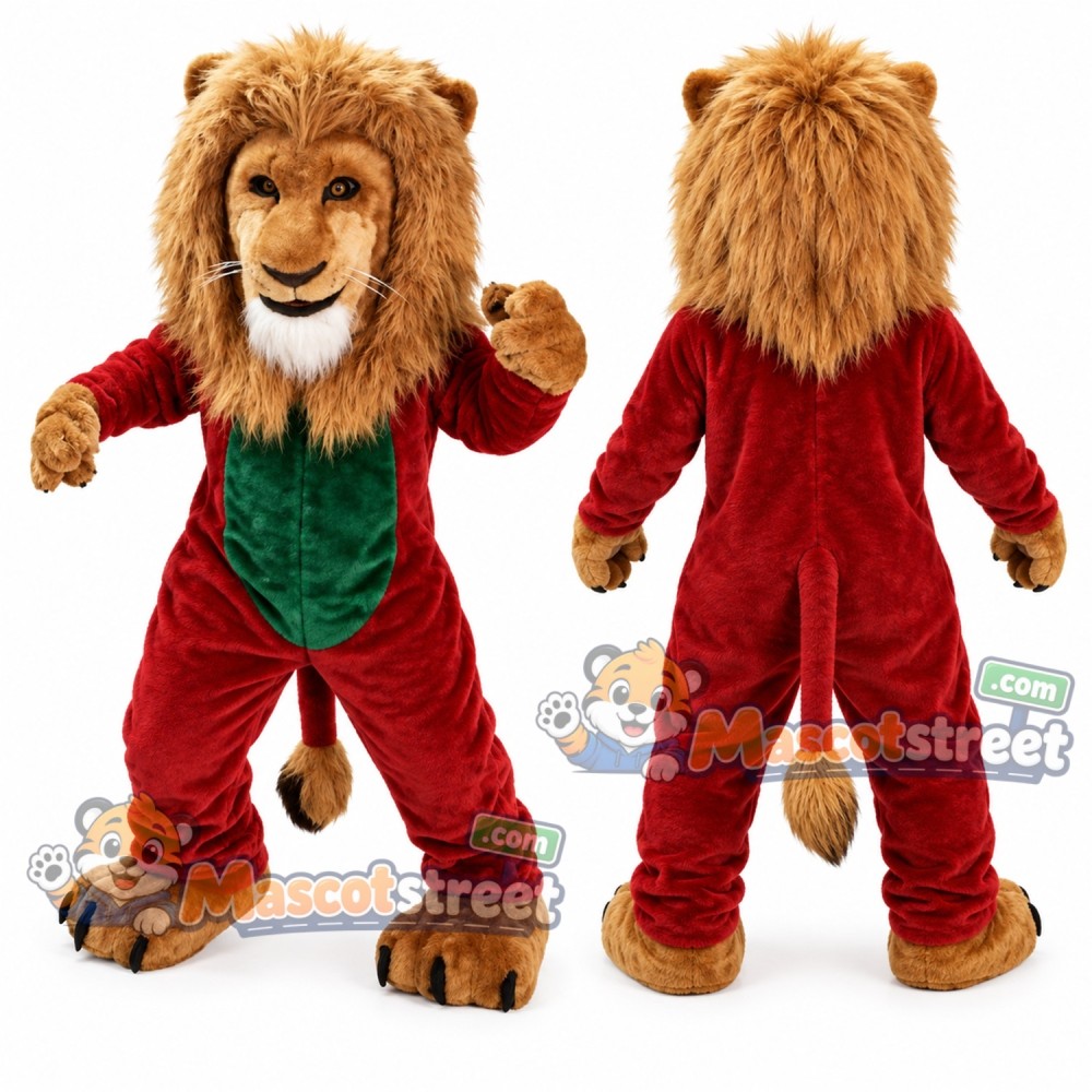 Golden Lion Mascot Costume with Red Suit