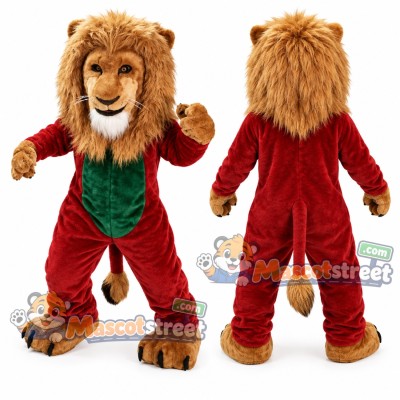 Golden Lion Mascot Costume with Red Suit
