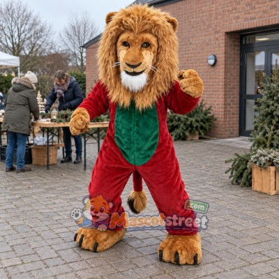 Golden Lion Mascot Costume with Red Suit
