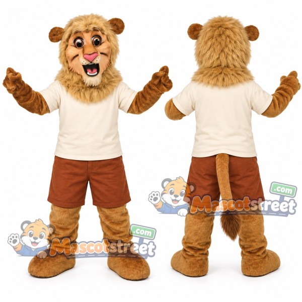 Tan Lion Mascot Costume with Cream Shirt