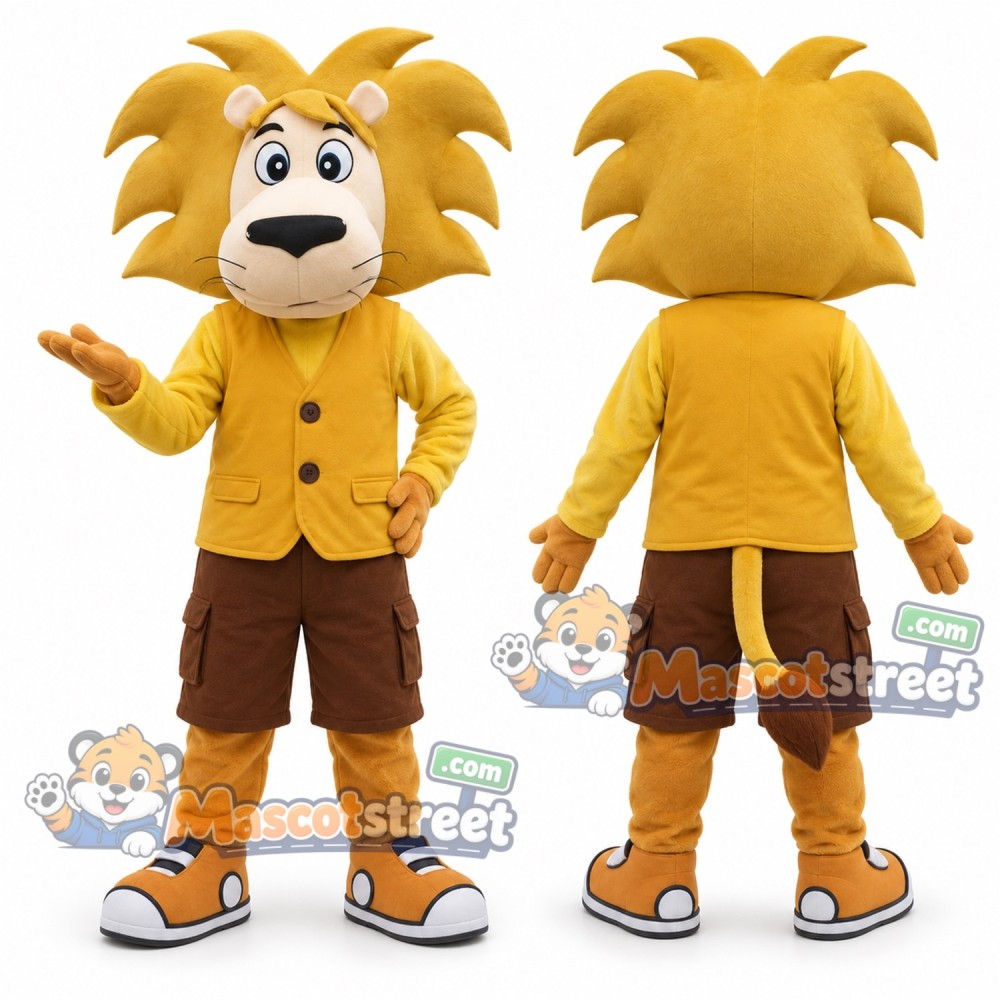 Yellow Lion Mascot Costume with Yellow Vest