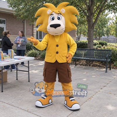 Yellow Lion Mascot Costume with Yellow Vest