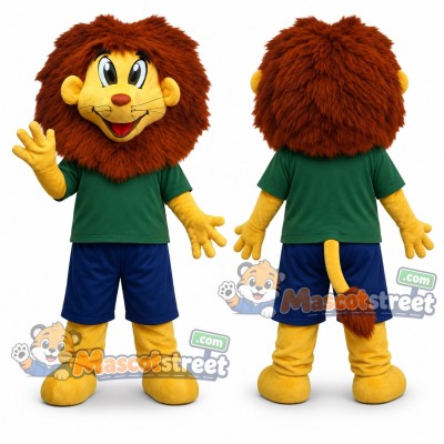 Yellow Lion Mascot Costume with Green Shirt