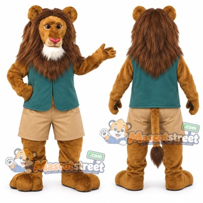 Golden Lion Mascot Costume with Teal Vest
