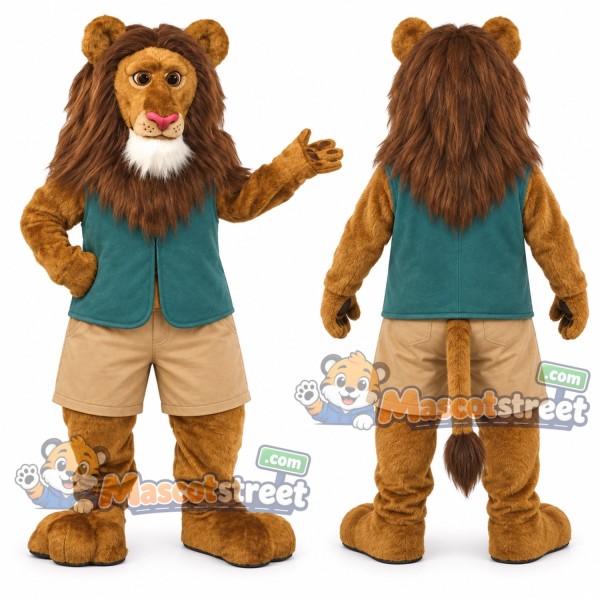 Golden Lion Mascot Costume with Teal Vest