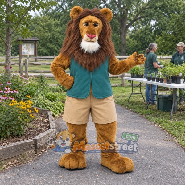 Golden Lion Mascot Costume with Teal Vest