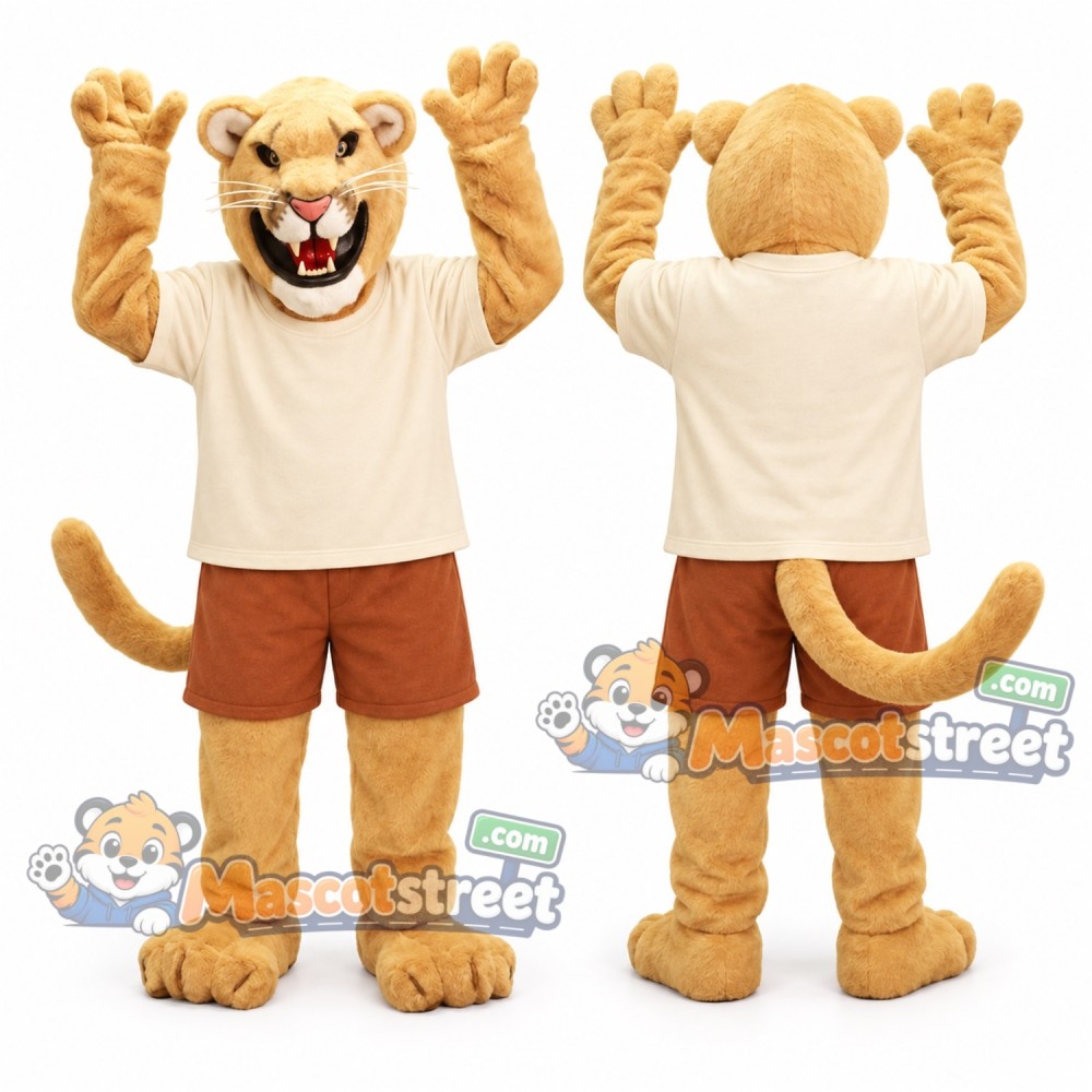 Golden Lion Mascot Costume with Cream Shirt
